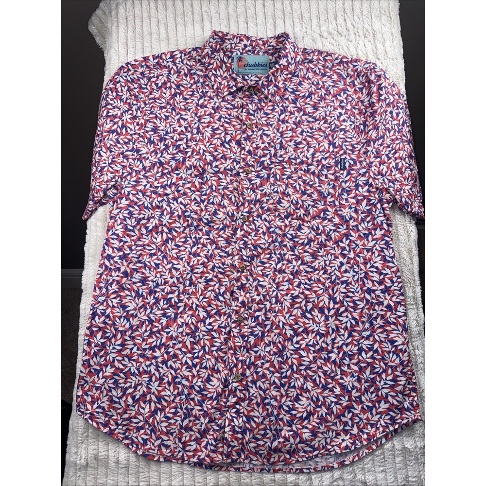 Chubbies Mens XL SS Shirt Button Up Red White Blue Hawaiian Floral NWOT Nice!
